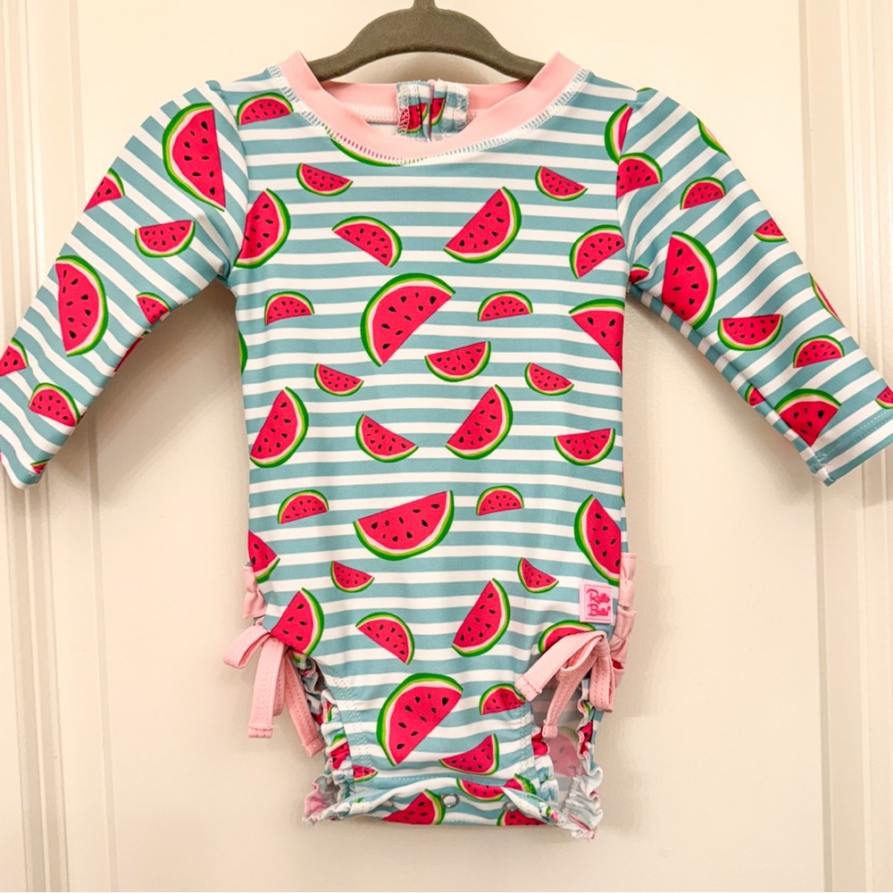 RuffleButts Watermelon Striped Swimsuit